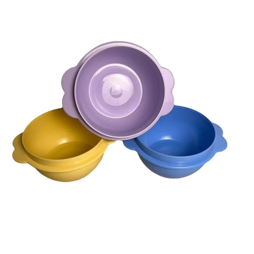 Tupperware #2514 Butterfly One Touch Containers Purple Yellow Blue NO lids 400ml